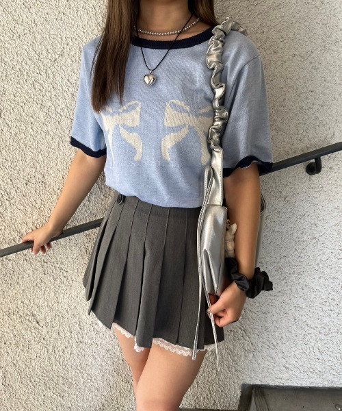 nemne store（ネンネストア）の「《低身長サイズあり》アソート柄サマーニットトップス（Tシャツ/カットソー・レディース・イエロー/アイボリー/ネイビー/ブルー/ライトブルー/ブラック/レッド・SMALL/MEDIUM）」の20枚目の写真