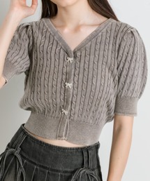 OLIVE des OLIVE | ケーブル半袖リボンビジュー付きカーデ 1042050020(カーディガン/ボレロ)