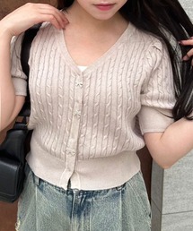 OLIVE des OLIVE | ケーブル半袖リボンビジュー付きカーデ 1042050020(カーディガン/ボレロ)