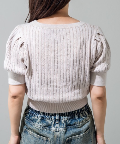 OLIVE des OLIVE（オリーブデオリーブ）の「ケーブル半袖リボンビジュー付きカーデ 1042050020（カーディガン/ボレロ・レディース・モカ/サックスブルー/オフホワイト/チャコールグレー・FREE）」の6枚目の写真