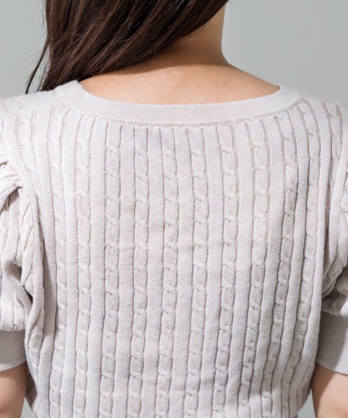 OLIVE des OLIVE（オリーブデオリーブ）の「ケーブル半袖リボンビジュー付きカーデ 1042050020（カーディガン/ボレロ・レディース・モカ/サックスブルー/オフホワイト/チャコールグレー・FREE）」の8枚目の写真