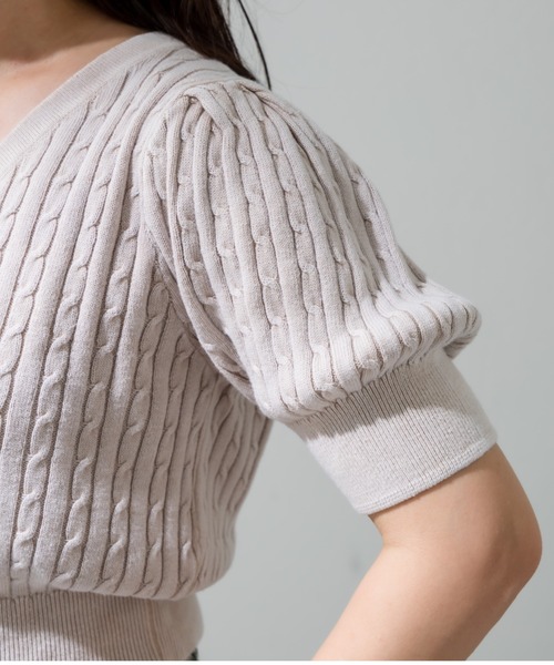 OLIVE des OLIVE（オリーブデオリーブ）の「ケーブル半袖リボンビジュー付きカーデ 1042050020（カーディガン/ボレロ・レディース・モカ/サックスブルー/オフホワイト/チャコールグレー・FREE）」の9枚目の写真