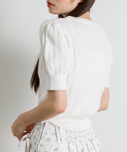 OLIVE des OLIVE（オリーブデオリーブ）の「ケーブル半袖リボンビジュー付きカーデ 1042050020（カーディガン/ボレロ・レディース・モカ/サックスブルー/オフホワイト/チャコールグレー・FREE）」の13枚目の写真