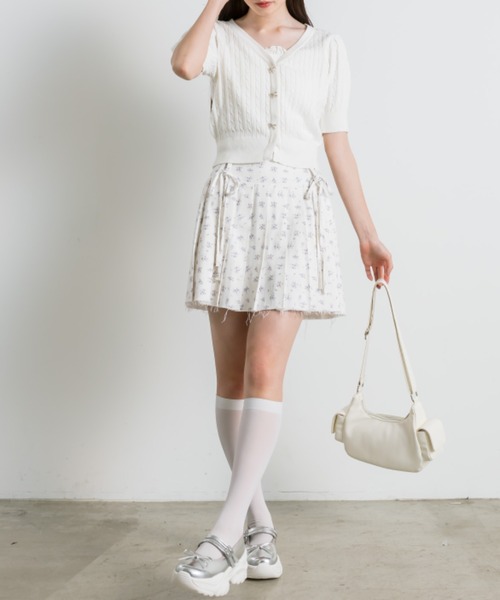 OLIVE des OLIVE（オリーブデオリーブ）の「ケーブル半袖リボンビジュー付きカーデ 1042050020（カーディガン/ボレロ・レディース・モカ/サックスブルー/オフホワイト/チャコールグレー・FREE）」の14枚目の写真