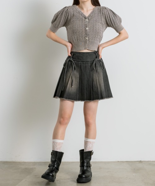 OLIVE des OLIVE（オリーブデオリーブ）の「ケーブル半袖リボンビジュー付きカーデ 1042050020（カーディガン/ボレロ・レディース・モカ/サックスブルー/オフホワイト/チャコールグレー・FREE）」の16枚目の写真