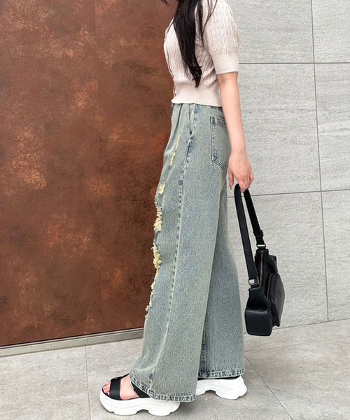 OLIVE des OLIVE（オリーブデオリーブ）の「ケーブル半袖リボンビジュー付きカーデ 1042050020（カーディガン/ボレロ・レディース・モカ/サックスブルー/オフホワイト/チャコールグレー・FREE）」の19枚目の写真