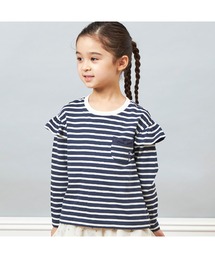 肩フリルボーダー長袖Tシャツ(100～160)