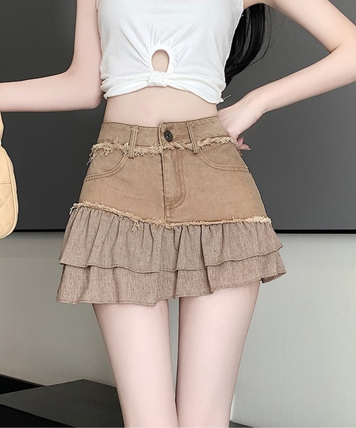 SPIGA（スピーガ）の「二段フリルティアードミニSK（スカート・レディース・ベージュ/グレー・SMALL/MEDIUM）」の5枚目の写真