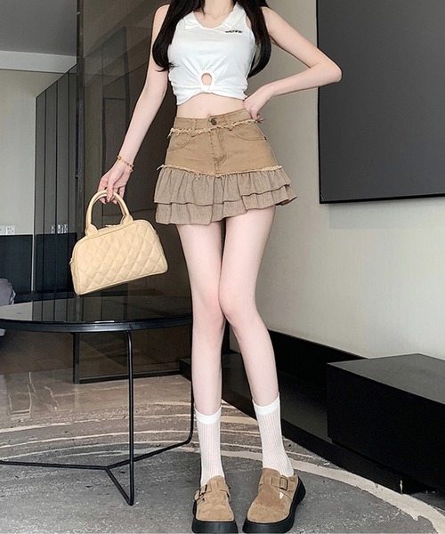 SPIGA（スピーガ）の「二段フリルティアードミニSK（スカート・レディース・ベージュ/グレー・SMALL/MEDIUM）」の7枚目の写真