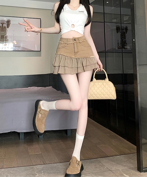 SPIGA（スピーガ）の「二段フリルティアードミニSK（スカート・レディース・ベージュ/グレー・SMALL/MEDIUM）」の11枚目の写真