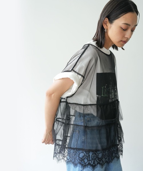 mili an deni（ミリアンデニ）の「チュール2段フリルトップス（ベスト・レディース・アイボリー/ブラック・M/LL/L）」の10枚目の写真