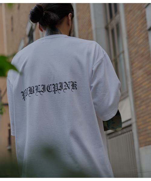 【PUBLICPINK/パブリックピンク】9.1オンスヘビーウェイトオーバーサイズオールドイングリッシュロゴTEE（Tシャツ/カットソー）｜PUBLICPINK（パブリックピンク）