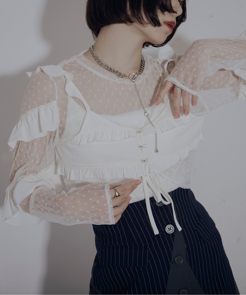 Ezick（エジック）の「Dot tulle ビスチェレイヤードシアートップス