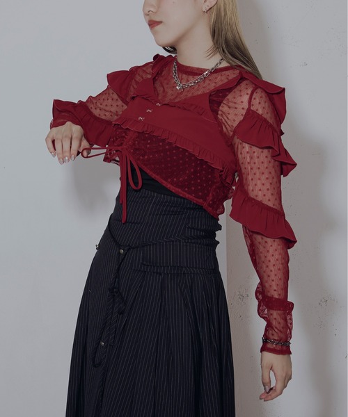 Ezick（エジック）の「Dot tulle ビスチェレイヤードシアートップス