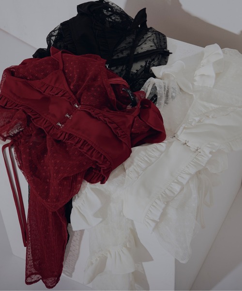 Ezick（エジック）の「Dot tulle ビスチェレイヤードシアートップス（その他トップス・レディース・ボルドー/ブラック/オフホワイト・FREE）」の22枚目の写真