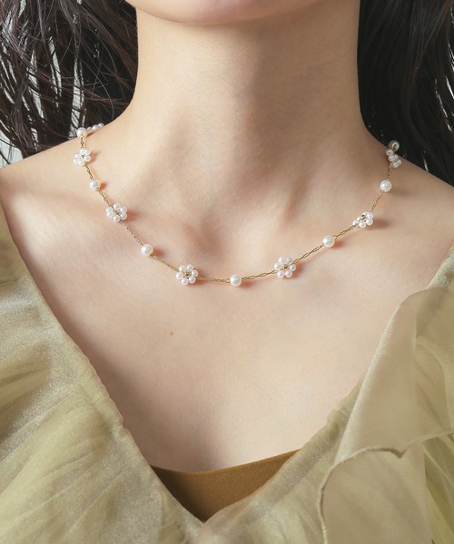 小花 パール フェミニン ネックレス 結婚式 お呼ばれ デイリー