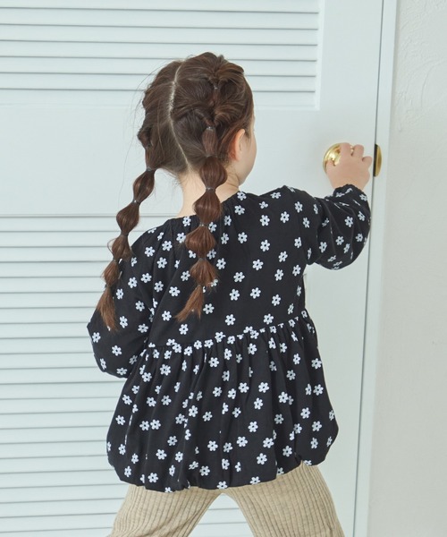 pairmanon(ペアマノン)の「楊柳天竺 総柄 バルーントップス(Tシャツ/カットソー・キッズ・グリーン系その他/ホワイト系その他/ベージュ系その他/ブラック系その他・100/110/120/130/140/150/90)」の10枚目の写真