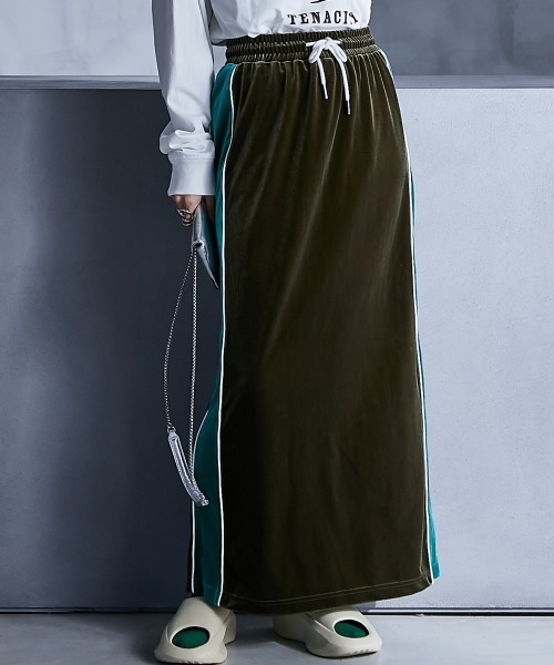 GEVS.（ジェイヴィス）の「配色ラインベロアマキシスカート ＜大きいサイズ有＞GEVS.（スカート・レディース・カーキ/ブラウン・3L/LL/5L/4L/L/M）」の10枚目の写真