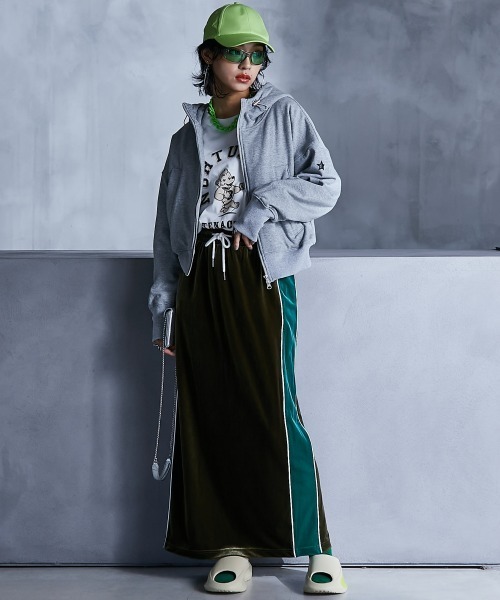 GEVS.（ジェイヴィス）の「配色ラインベロアマキシスカート ＜大きいサイズ有＞GEVS.（スカート・レディース・カーキ/ブラウン・3L/LL/5L/4L/L/M）」の7枚目の写真