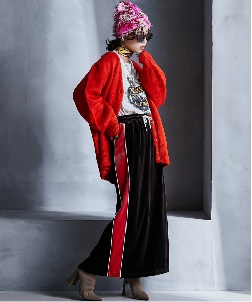 GEVS.（ジェイヴィス）の「配色ラインベロアマキシスカート ＜大きいサイズ有＞GEVS.（スカート・レディース・カーキ/ブラウン・3L/LL/5L/4L/L/M）」の6枚目の写真