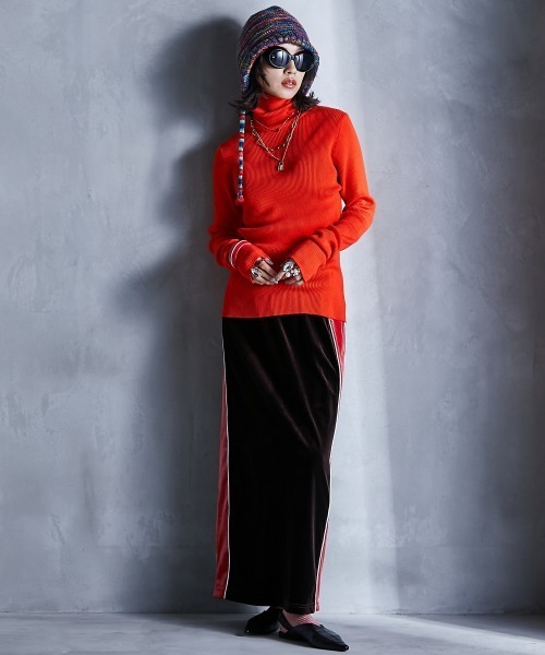 GEVS.（ジェイヴィス）の「配色ラインベロアマキシスカート ＜大きいサイズ有＞GEVS.（スカート・レディース・カーキ/ブラウン・3L/LL/5L/4L/L/M）」の8枚目の写真