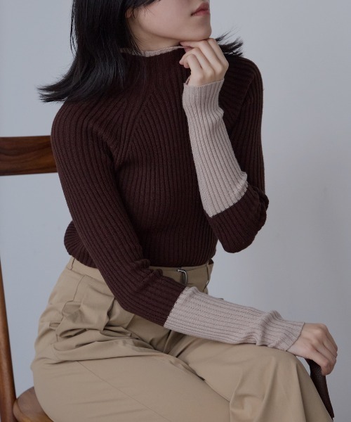 TRIANGLE PALETTE（トライアングルパレット）の「春先にもおすすめ ボトルネックリブニットプルオーバー/モックネック（ニット/セーター・レディース・グレー/ブラック/ホワイト/レッド/ベージュ/ブラウン/ホワイト系その他/ブラック系その他/ブラウン系その他・FREE）」の7枚目の写真