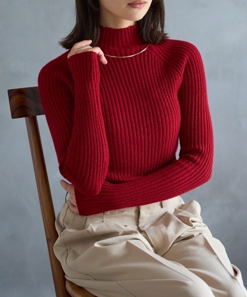 TRIANGLE PALETTE（トライアングルパレット）の「春先にもおすすめ ボトルネックリブニットプルオーバー/モックネック（ニット/セーター・レディース・グレー/ブラック/ホワイト/レッド/ベージュ/ブラウン/ホワイト系その他/ブラック系その他/ブラウン系その他・FREE）」の9枚目の写真