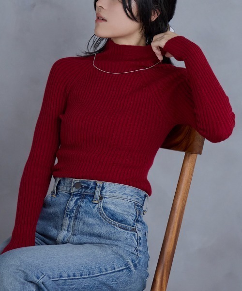 TRIANGLE PALETTE（トライアングルパレット）の「春先にもおすすめ ボトルネックリブニットプルオーバー/モックネック（ニット/セーター・レディース・グレー/ブラック/ホワイト/レッド/ベージュ/ブラウン/ホワイト系その他/ブラック系その他/ブラウン系その他・FREE）」の10枚目の写真