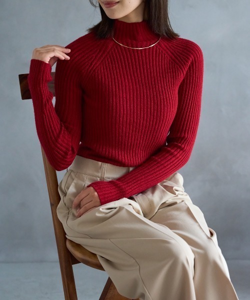 TRIANGLE PALETTE（トライアングルパレット）の「春先にもおすすめ ボトルネックリブニットプルオーバー/モックネック（ニット/セーター・レディース・グレー/ブラック/ホワイト/レッド/ベージュ/ブラウン/ホワイト系その他/ブラック系その他/ブラウン系その他・FREE）」の12枚目の写真