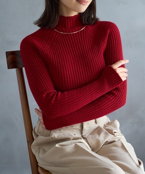 セール】ボトルネックリブニットプルオーバー/モックネック（ニット