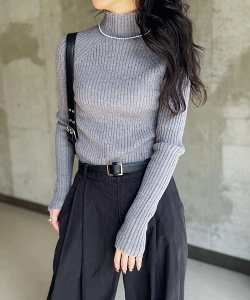 TRIANGLE PALETTE（トライアングルパレット）の「春先にもおすすめ ボトルネックリブニットプルオーバー/モックネック（ニット/セーター・レディース・グレー/ブラック/ホワイト/レッド/ベージュ/ブラウン/ホワイト系その他/ブラック系その他/ブラウン系その他・FREE）」の11枚目の写真