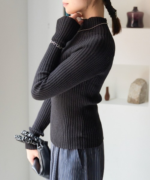 セール】春先にもおすすめ ボトルネックリブニットプルオーバー/モック