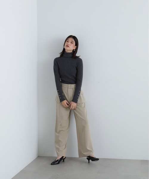 N.（N. Natural Beauty Basic）（エヌエヌナチュラルビューティーベーシック）の「パールボタンタートルネックニット《WEB限定》（ニット/セーター・レディース・ベージュ/ライトグリーン/オフホワイト/グレー・MEDIUM）」の22枚目の写真