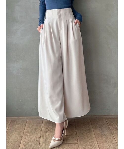 yarik フレアパンツ 比翼脇あきフレアパンツ-カーキドリル