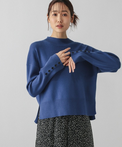 GLOBAL WORK（グローバルワーク）の「メルティ袖ボタンスタンドプルオーバー/139318（ニット/セーター・レディース・グレー×ホワイト/シルバー系その他2/セージグリーン/ロイヤルブルー/ホワイト×ネイビー/チェリーレッド/ブラック/グレイッシュベージュ/ライトイエロー/ベビーピンク/ネイビー×ホワイト・LARGE/MEDIUM）」の6枚目の写真