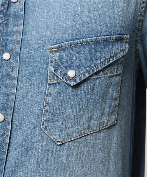 SHIPS JET BLUE（シップスジェットブルー）の「SHIPS JET BLUE: ユーズドライク デニムウェスタンシャツ（シャツ/ブラウス・メンズ・ブルー・LARGE/SMALL/MEDIUM）」の6枚目の写真