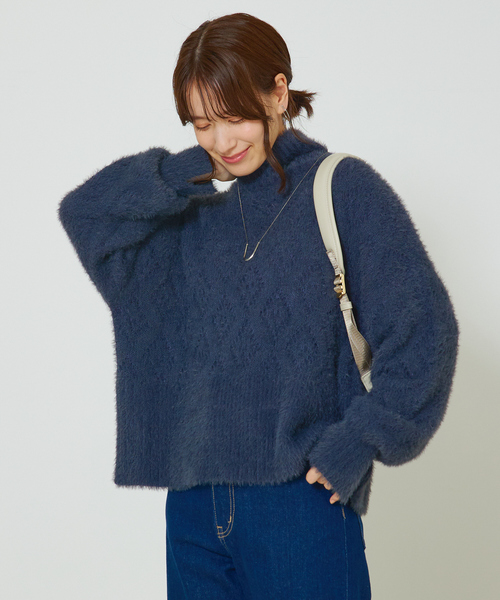 abahouse mavie(アバハウスマヴィ)の「シャギーミックスダイヤ柄タートル/冬服(ニット/セーター・レディース・アイボリー/スモークピンク/チャコールグレー・フリー)」の18枚目の写真