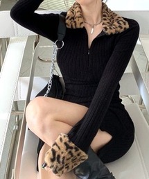 SHEENA（シーナ）の「レオパード柄ファー付きリブミニワンピース（ワンピース・レディース）」