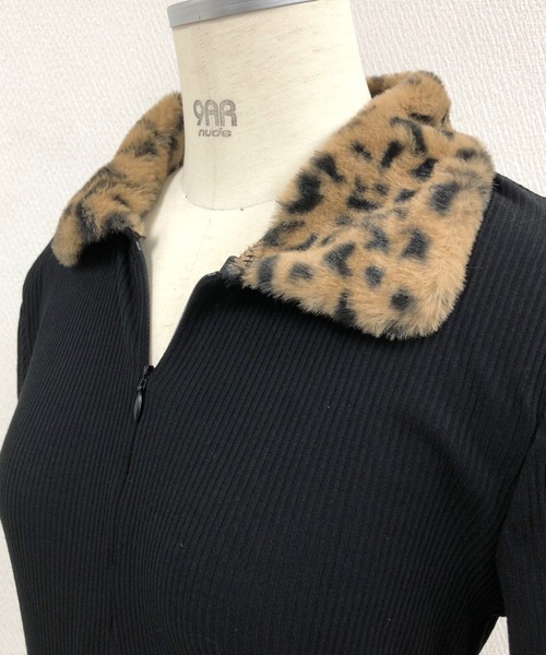 SHEENA（シーナ）の「レオパード柄ファー付きリブミニワンピース