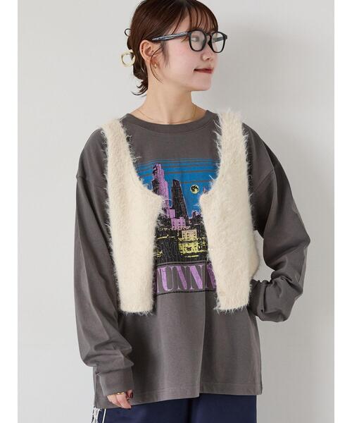 ehka sopo（エヘカソポ）の「ヴィンテージ風プリントロンT（Tシャツ/カットソー・レディース・チャコールグレー/ブルー/オフホワイト・F）」の21枚目の写真