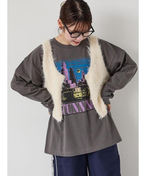 ehka sopo（エヘカソポ）の「ヴィンテージ風プリントロンT（Tシャツ/カットソー・レディース・チャコールグレー/ブルー/オフホワイト・F）」の5枚目の写真