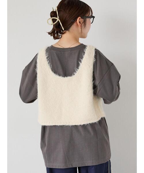 ehka sopo（エヘカソポ）の「ヴィンテージ風プリントロンT（Tシャツ/カットソー・レディース・チャコールグレー/ブルー/オフホワイト・F）」の7枚目の写真