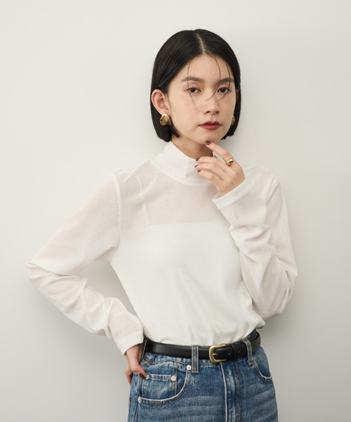 Shelly island(シェリーアイランド)の「シアーベロアハイネックプルオーバー(Tシャツ/カットソー・レディース・グレー/ブラック/ホワイト・FREE)」の8枚目の写真