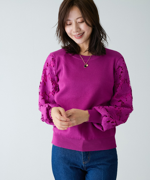 完売品　MOGA CHESSニットプルオーバー　ピンク ジュエローブ Jewelobe シャローVネックシャギーニットプル