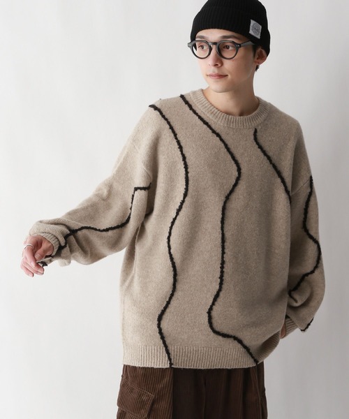 RAGEBLUE（レイジブルー）の「【REmastered】デザイン刺繍クルーネックニット（ニット/セーター・メンズ・ブラック/ベージュ・LARGE/MEDIUM）」の5枚目の写真