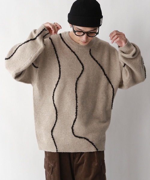 RAGEBLUE（レイジブルー）の「【REmastered】デザイン刺繍クルーネックニット（ニット/セーター・メンズ・ブラック/ベージュ・LARGE/MEDIUM）」の6枚目の写真