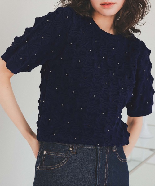titivate(ティティベイト)の「ドットデザインぽこぽこニットトップス(ニット/セーター・レディース・ブラック/ネイビー/アイボリー・L/M/S)」の7枚目の写真