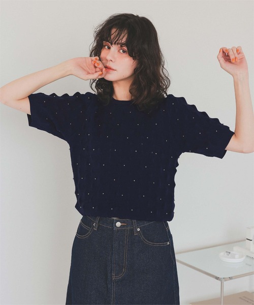 titivate(ティティベイト)の「ドットデザインぽこぽこニットトップス(ニット/セーター・レディース・ブラック/ネイビー/アイボリー・L/M/S)」の10枚目の写真