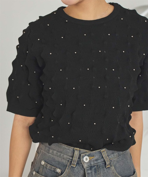 セール】ドットデザインぽこぽこニットトップス（ニット/セーター