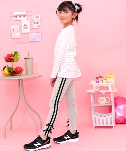 Bee des Bee（ビーデスビー）の「ラインリボンレギンス（レギンス/スパッツ・キッズ・ブラック/杢グレー/アイボリー・150cm/140cm/130cm/120cm/110cm/100cm）」の17枚目の写真